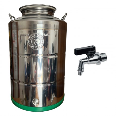 CONTENITORE FUSTO 50 LITRI ACCIAIO INOX 18/10 BELVIVERE FONDO LISCIO CON MANICI