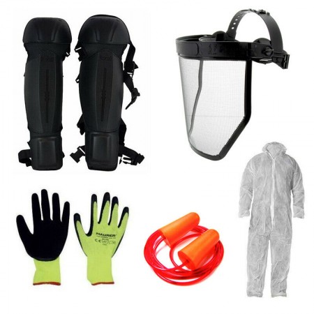 KIT PROTEZIONE DECESPUGLIATORE COMPLETO DI GAMBALI, PARASTINCHI+VISIERA+TAPPI