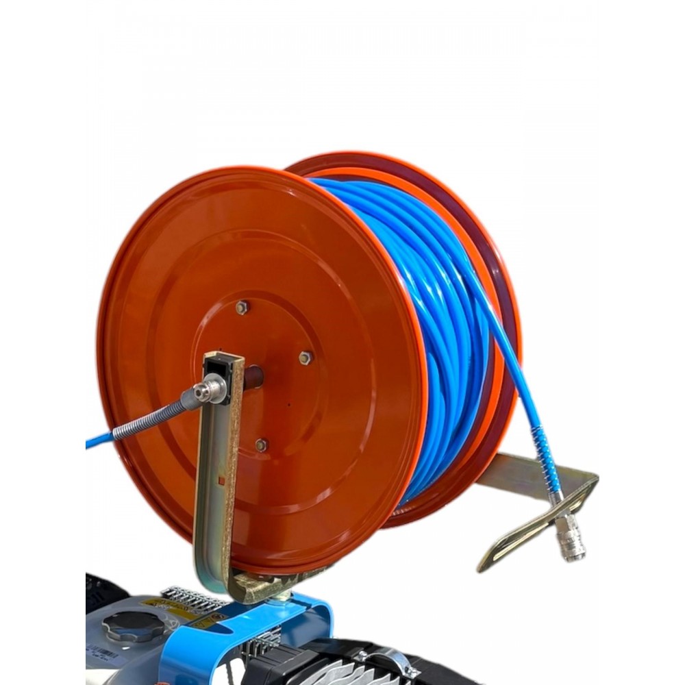 AVVOLGITUBO ARIA PNEUMATICO CON 50 MT DI TUBO PER MOTOCOMPRESSORE CON FRENO
