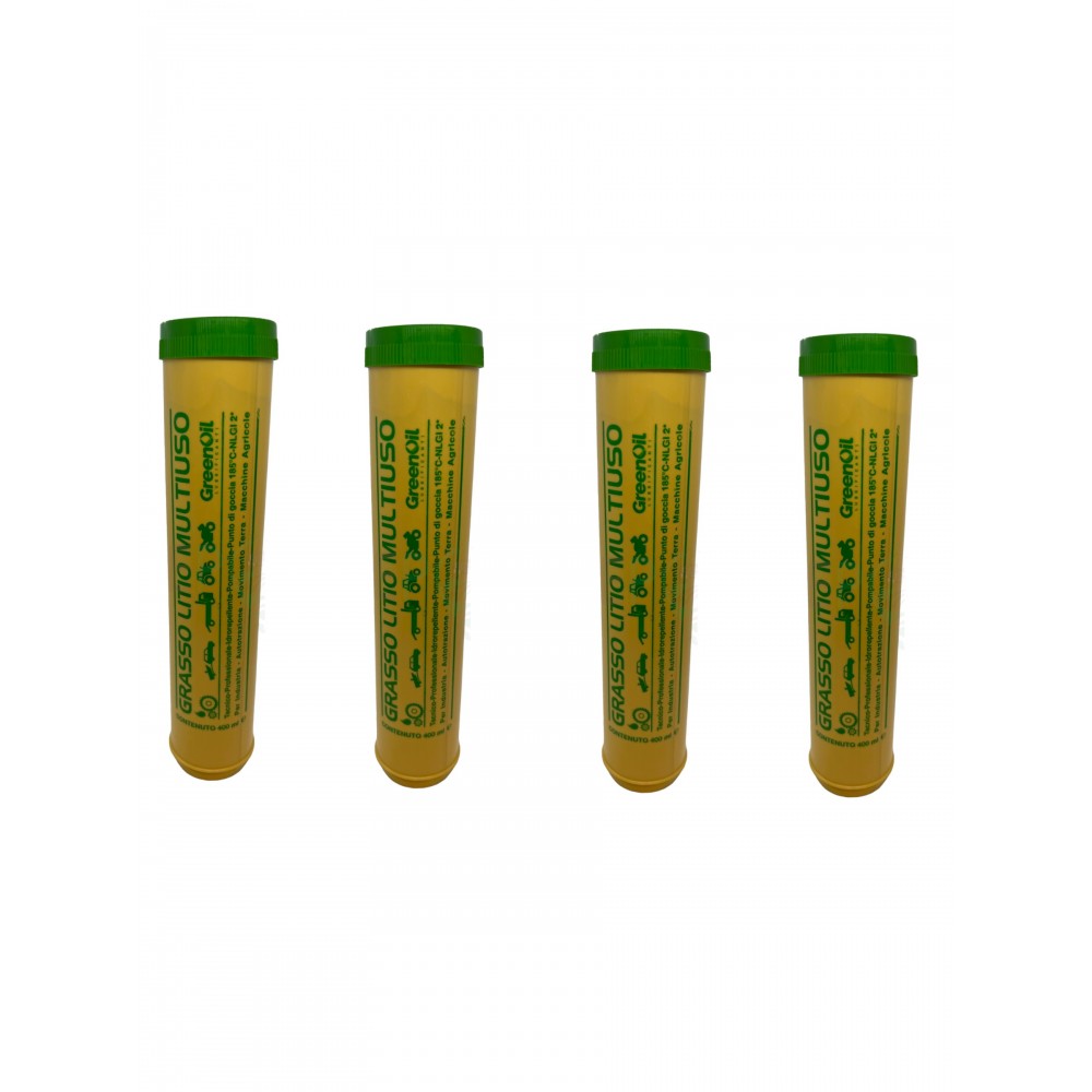 4 CARTUCCE GRASSO 400 GR GREENOIL PER INGRASSATORE SIRINGA A LEVA