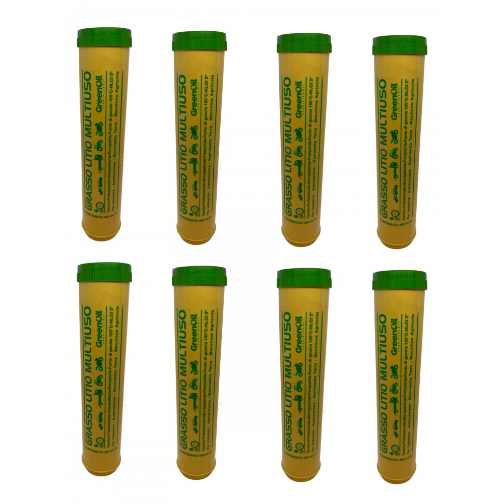8 CARTUCCE GRASSO 400 GR GREENOIL PER INGRASSATORE SIRINGA A LEVA